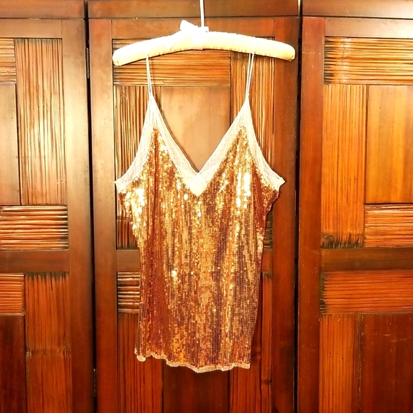Free People Rosegold sequin camisole top womens M/L - Picture 1 of 5